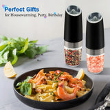 [Gravity Electric Grinder] Automatic Gravity Electric Salt and Pepper Grinder Set - Battery Powered LED Light One Hand Operation - Adjustable Coarseness Mill Grinders Shakers Black, Kitchen Gadgets Gift Ideas - PulinGO
