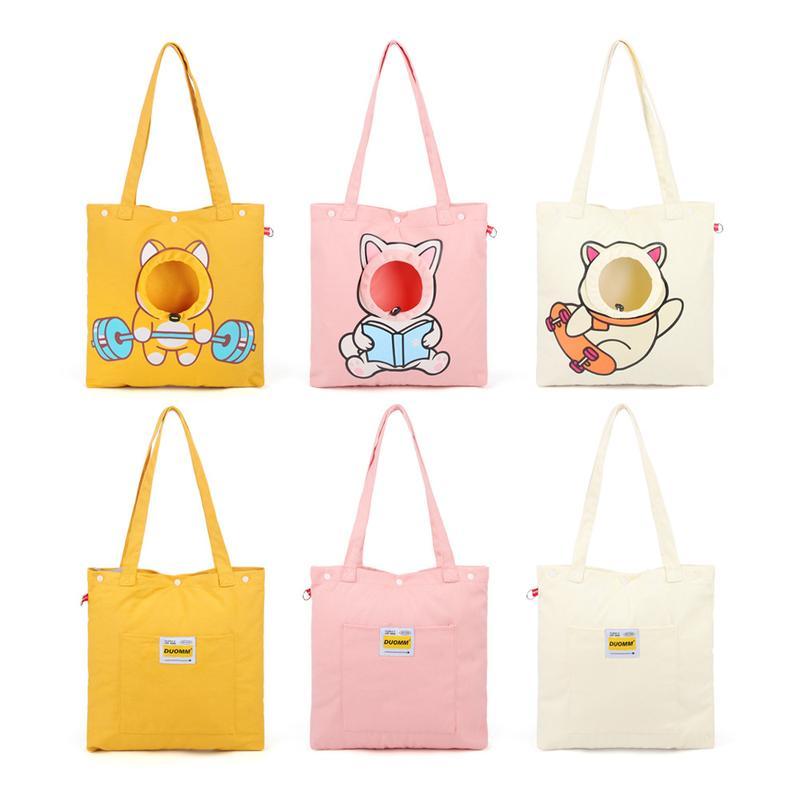 Animal-Shaped Canvas Shoulder Pet Bag – Cute Carrier with Head Opening for Small Dogs & Cats