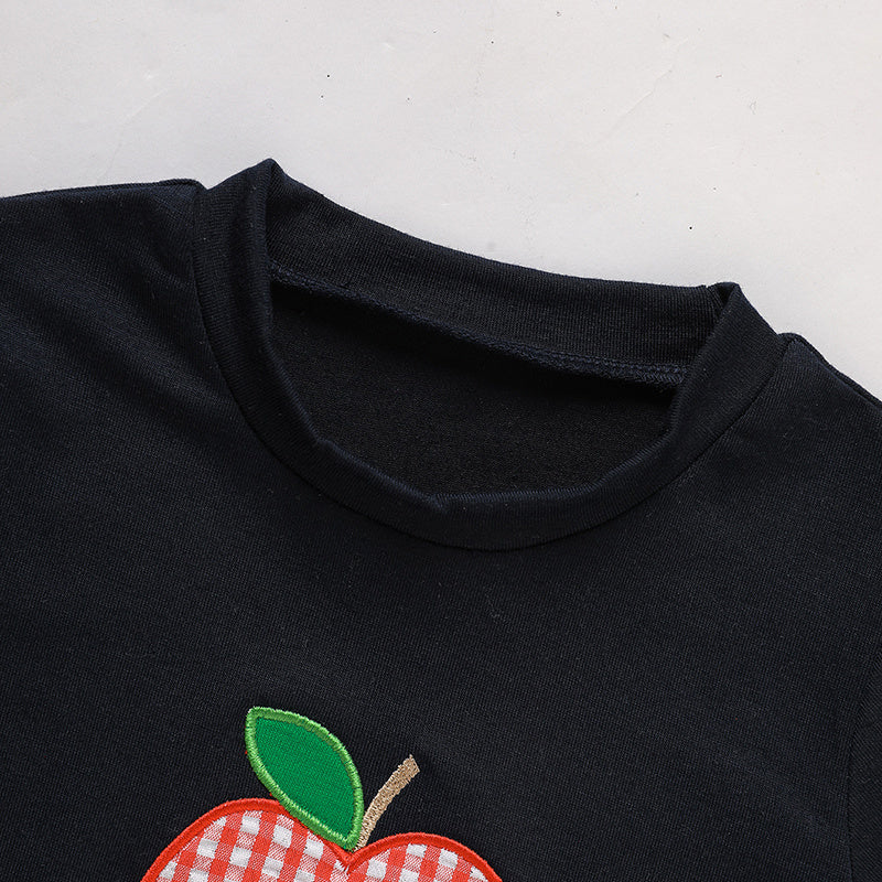 Toddler Baby Boy Back to School Outfit – Summer Appliqué T-Shirt & Red Gingham Shorts 2PCS Set