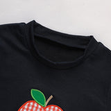 Toddler Baby Boy Back to School Outfit – Summer Appliqué T-Shirt & Red Gingham Shorts 2PCS Set
