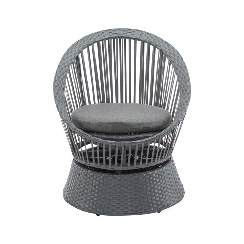 26.7" Modern Gray Wicker Lounge Chair – Round Rattan & Iron Frame, Stylish Relaxation for Living Room & Patio 🪑✨