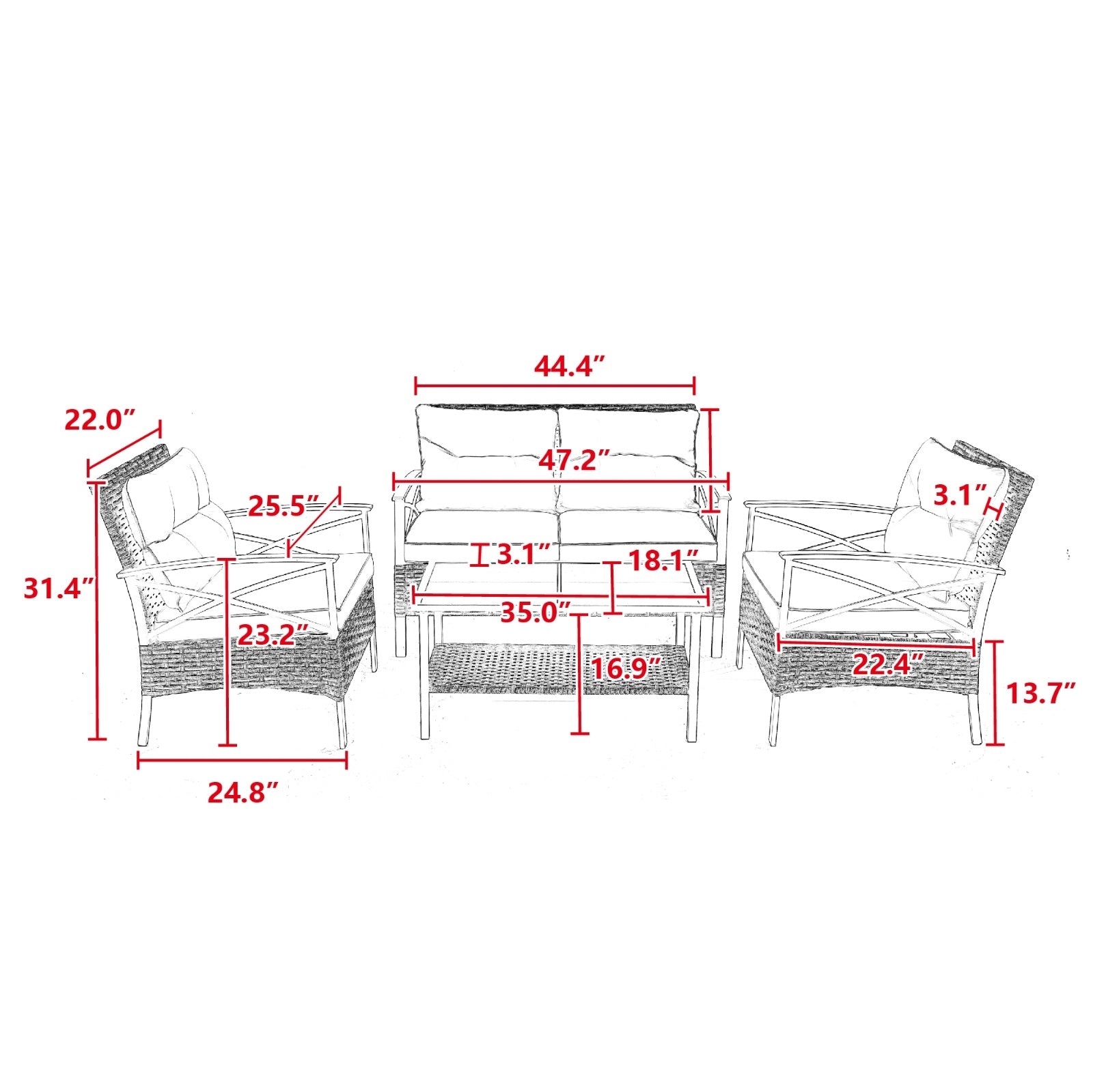 4-Piece Outdoor Patio Furniture Set - All-Weather Rattan Wicker Sectional Sofa