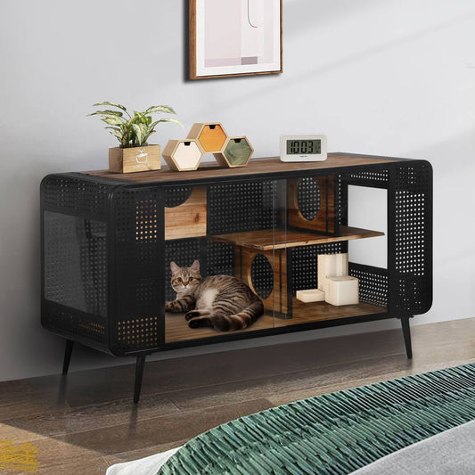 Spacious Cat House with Tempered Glass for Living Room & Hallway