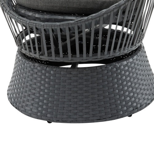 26.7" Modern Gray Wicker Lounge Chair – Round Rattan & Iron Frame, Stylish Relaxation for Living Room & Patio 🪑✨