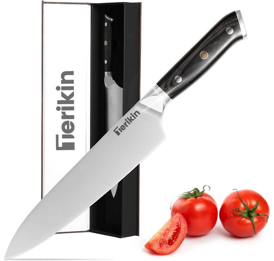 Professional 8″ Chef or 7″ Santoku Knife – High Carbon Steel, Full-Tang Design with Ergonomic Wood Handle