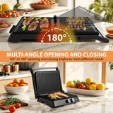 3-in-1 Electric Indoor Grill & Panini Press - 1400W Dual-Sided Non-Stick Grill with 180° Floating Hinge, Adjustable Temp (365°F-410°F), 60-Min Timer, Overheat/Quick Cook Modes & Grease Tray - Compact Black Kitchen Applianc - PulinGO