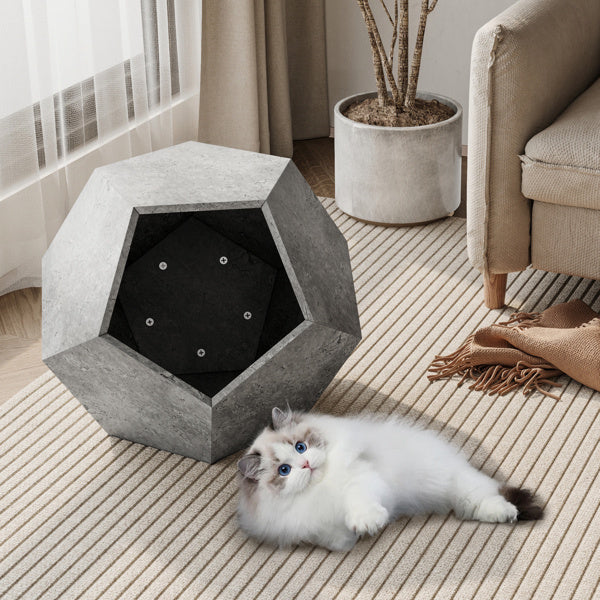 25.98" Modern Pet Furniture – Cat Rack, Side Table & Flower Pot Stand in Cement Gray Multifunctional MDF Design
