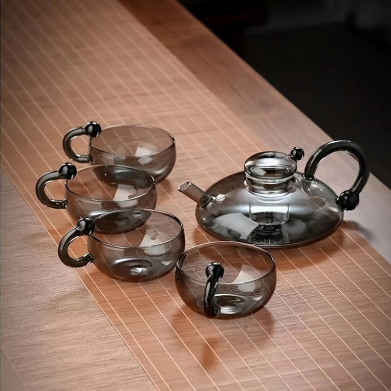 600ml Glass Teapot Set – Elegant & Heat-Resistant Tea-for-One with 4 Cups