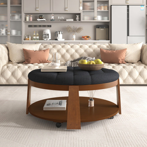 Round Velvet Storage Ottoman - Upholstered Footstool & Coffee Table