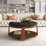 Round Velvet Storage Ottoman - Upholstered Footstool & Coffee Table