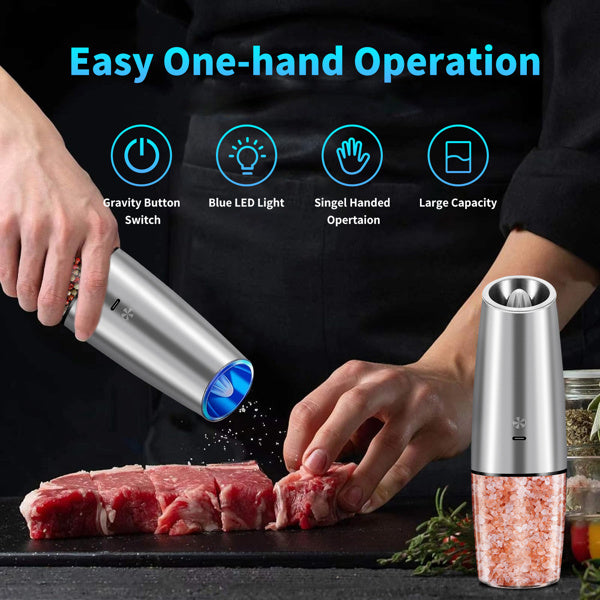 Electric Salt & Pepper Grinder Set ⚡ Adjustable Ceramic Mill – One-Handed Kitchen Seasoning Tool