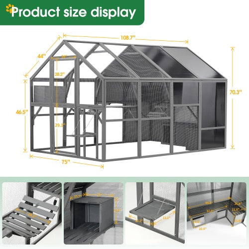 Luxury Cat Cage – Outdoor Wooden Cat Fence Patio & Large Running House with Platforms, Shelter & Weather-Resistant Design