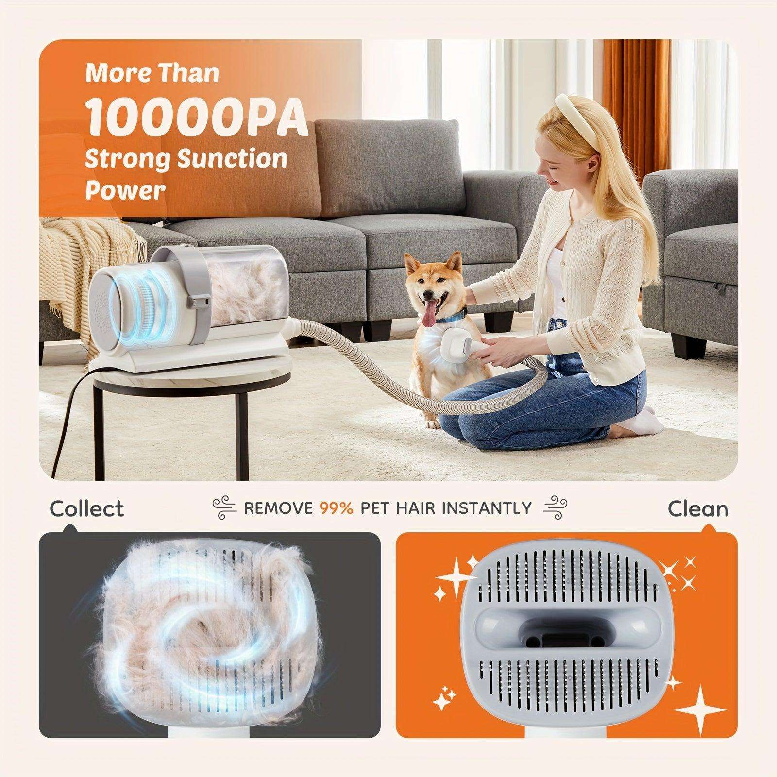 5 in 1 Pet Grooming Vacuum Kit with Strong Suction & Clippers for Dogs & Cats - PulinGO