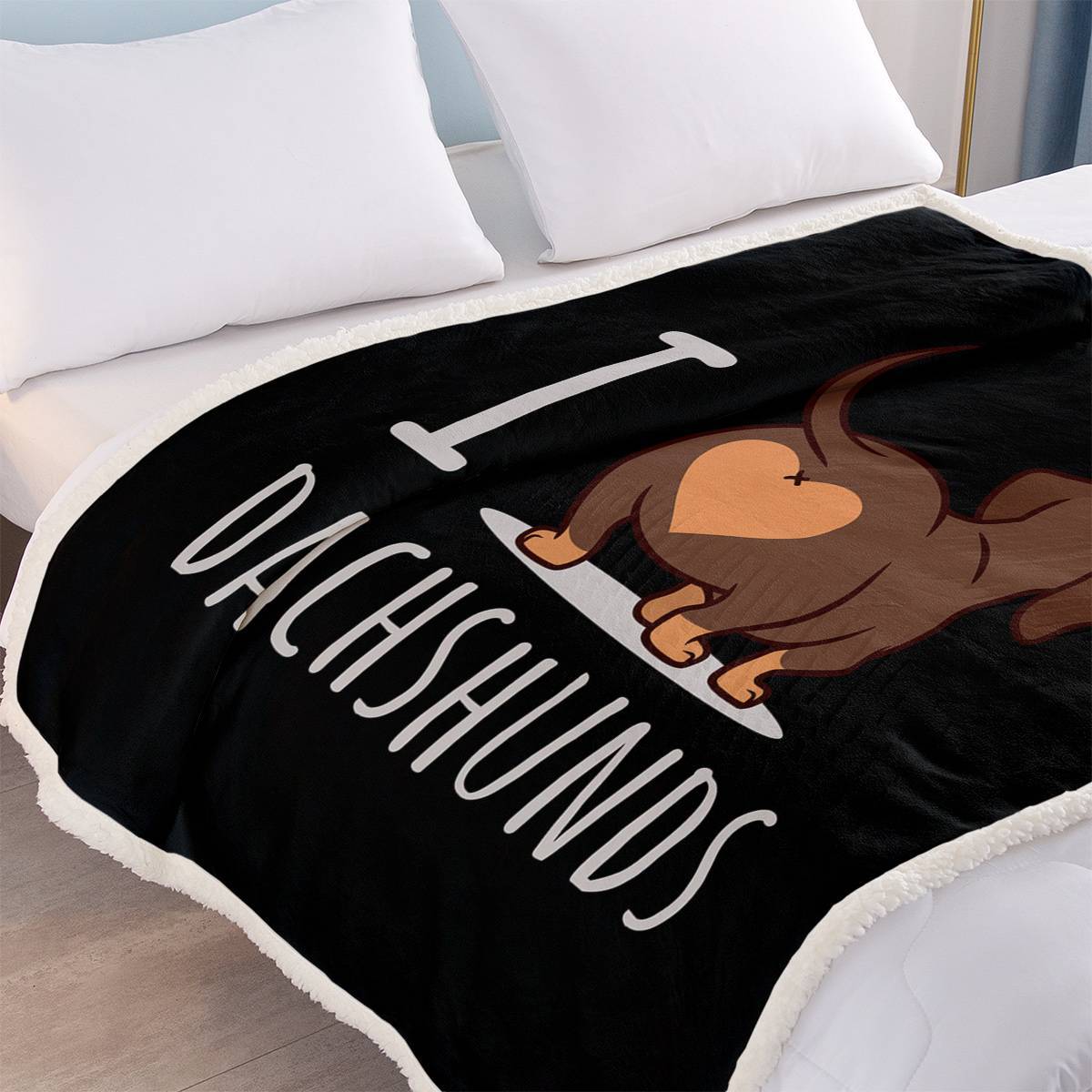3D Printed Reversible Wiener Dog Fleece Blanket – Reversible Sherpa & Plush Throw, 50″ × 60″