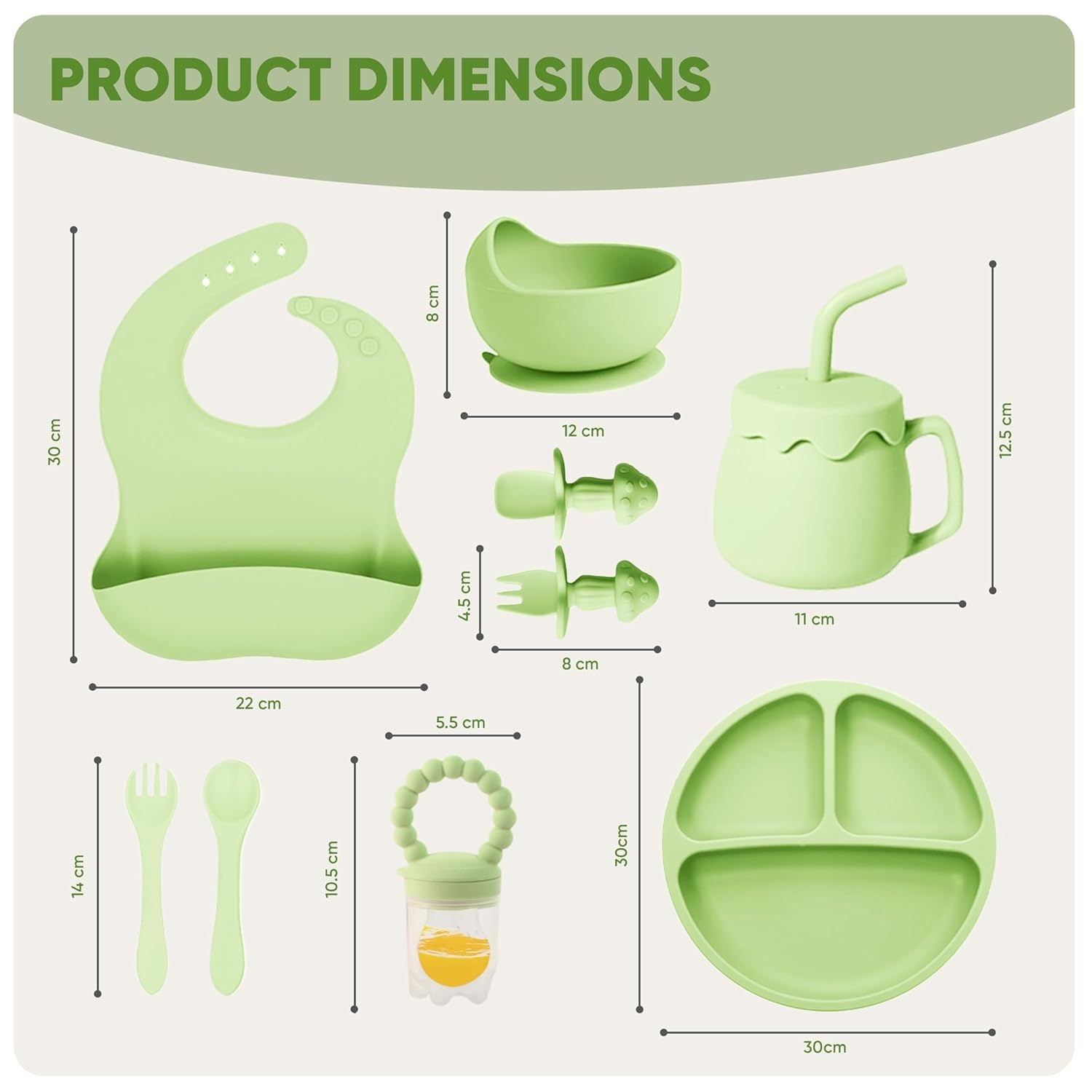 Silicone Baby Feeding Set with Suction – 10 PCS Baby Weaning Supplies (Green)
