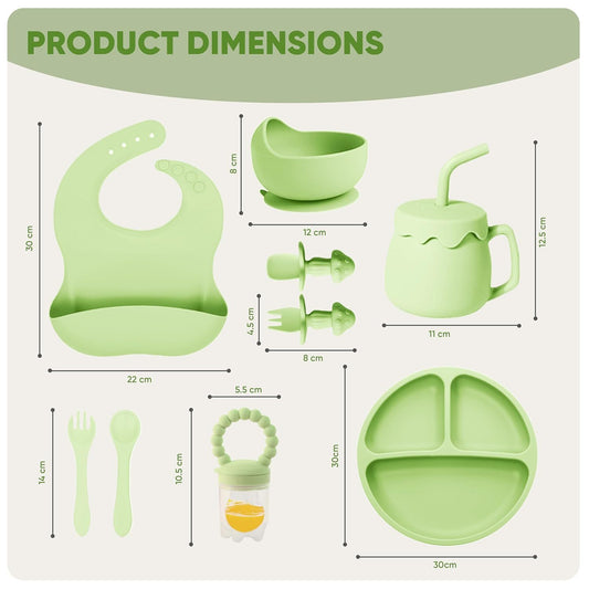 Silicone Baby Feeding Set with Suction – 10 PCS Baby Weaning Supplies (Green)