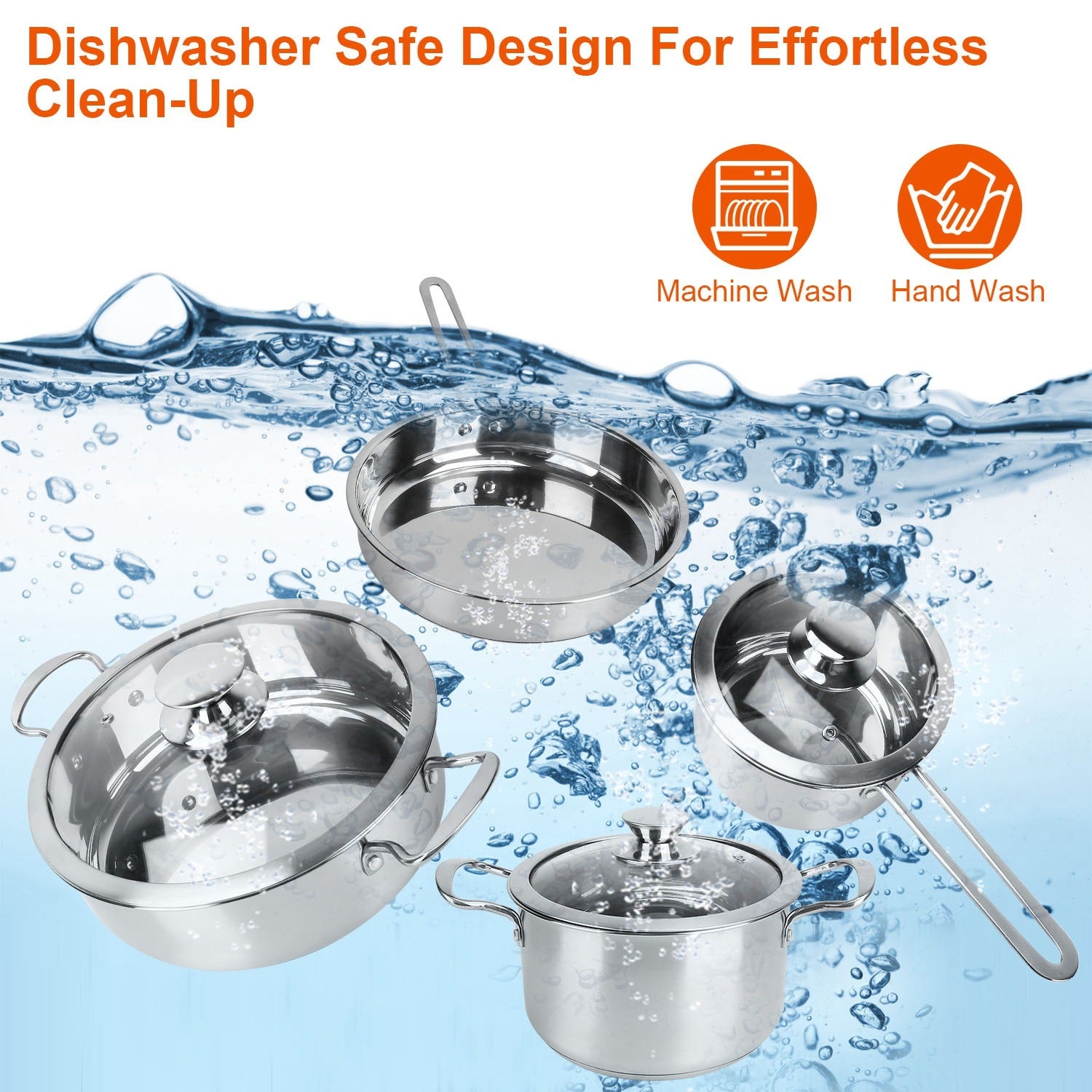 4‑Piece Stainless Steel Cookware Set – Frying Pan, 2 Qt Saucepan, 2.7 Qt & 3.7 Qt Stockpots with Lids