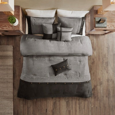 7-Piece Faux Suede Comforter Set – Includes Comforter, Bedskirt, 2 Shams & 3 Decorative Pillows, Hypoallergenic Polyester Fill, Elegant Textured Design