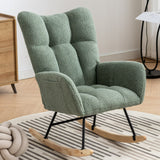 Comfy Teddy Fabric Rocking Chair - Ergonomic Wingback Glider with Solid Wood Base and Side Pocket | Nursery & Living Room