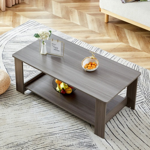 Modern Gray Textured Coffee Table ☕ Double-Layer MDF Living Room Table – Practical Design for Home & Office