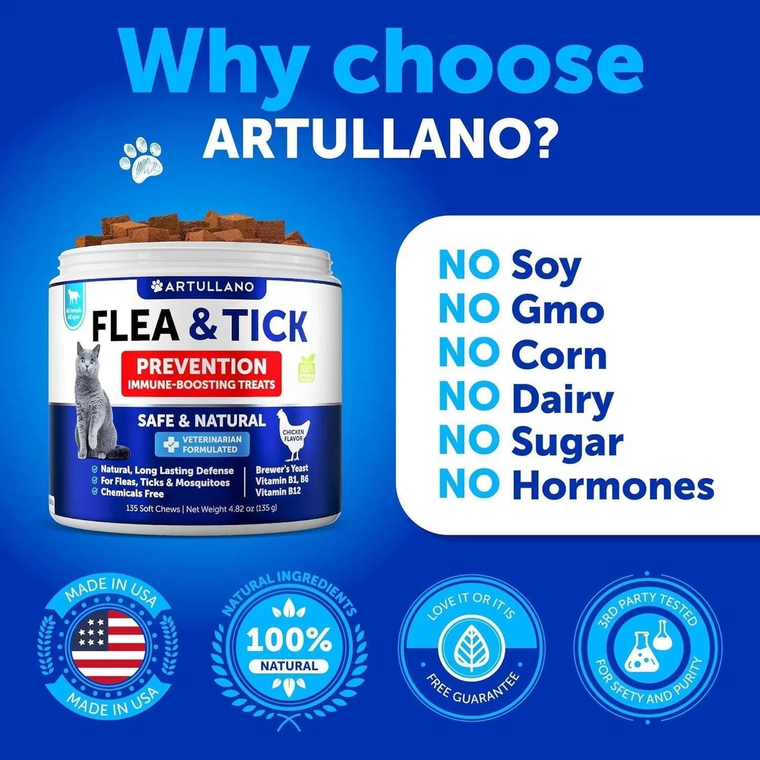Flea Treatment for Cats – Natural Flea & Tick Prevention Supplement with Vitamins, Skin, Coat, Dental & Digestive Support