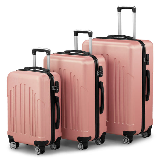 3-Piece ABS+PC Hard Shell Luggage Set – Lightweight Spinner Suitcases with TSA Lock (20/24/28 Inches, Black & Silver)