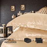 Luxurious Satin Microfiber Bedding Set – Double-Sided Jacquard Italian-Style Gold with Ultra-Shine, 3-Piece King-Size Quilt Cover & Pillowcase, Machine-Washable