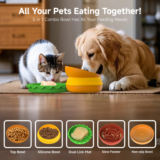 Hamburger Appearance Pet Cat & Dog Bowl – Multi-Layer 5-in-1 Feeding Bowl Set, Fun & Practical Design for Pets