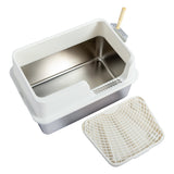 Stainless Steel Cat Litter Box with Plastic Buckle, Shovel & Foot Pad – White