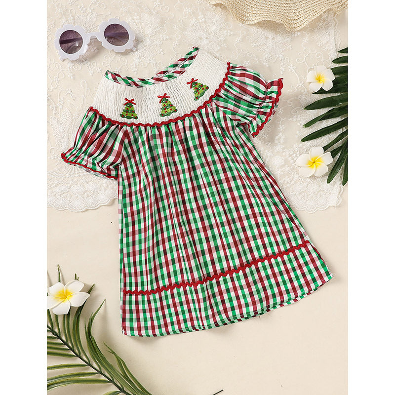 Toddler & Baby Girls Christmas Dress 🎄 Plaid Party Outfit with Embroidered Tree (118 karakter ✅)