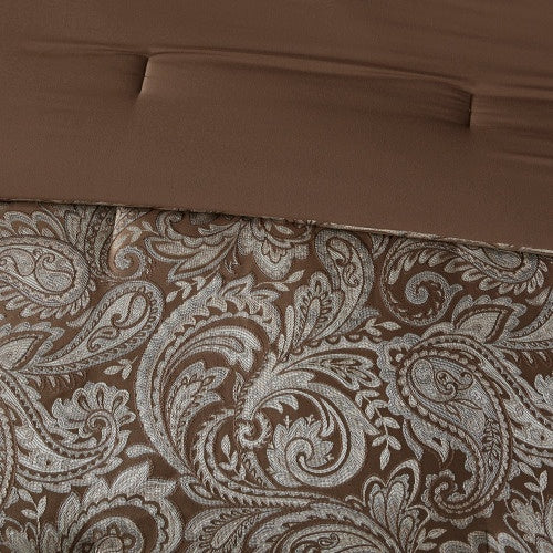 12-Piece Comforter Set with Cotton Bed Sheets – Full Size, Includes Comforter, Bed Skirt, Euro & Standard Shams, Cotton Sheets & Decorative Pillows, Blue & Brown Paisley Pattern