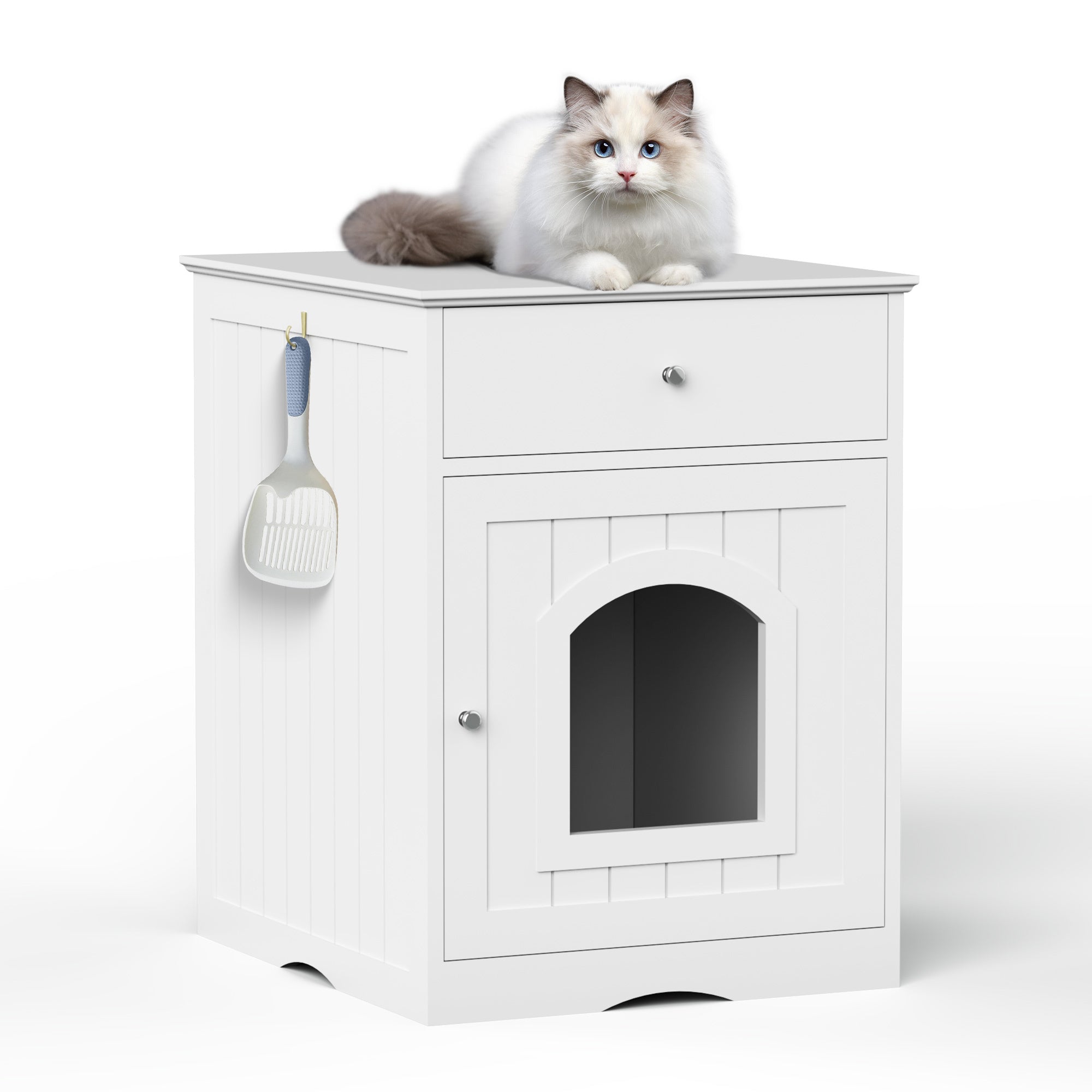 Wooden Pet House Litter Box Furniture – Multi-Functional Enclosure with Fence, Drawers & Modern Wooden Design