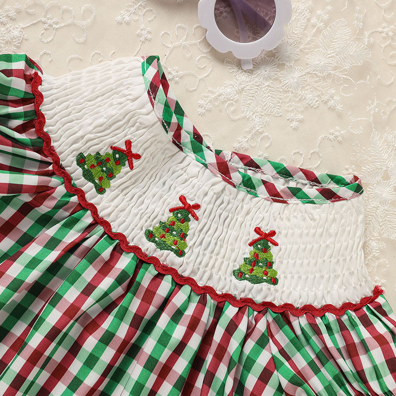 Toddler & Baby Girls Christmas Dress 🎄 Plaid Party Outfit with Embroidered Tree (118 karakter ✅)