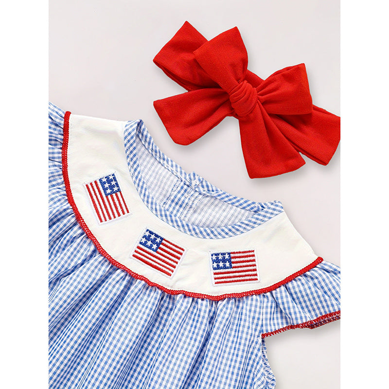 Baby Girls 4th of July Dress 🇺🇸 Gingham Flag Color Block Outfit 🎆