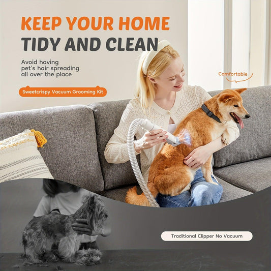 5 in 1 Pet Grooming Vacuum Kit with Strong Suction & Clippers for Dogs & Cats - PulinGO