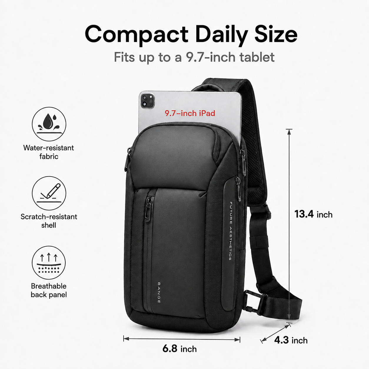 Men’s Waterproof Sling Bag – Lightweight Crossbody Backpack with Tablet Compartment & Smart Storage