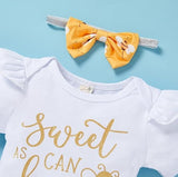 Infant Baby Girl Sweet Bee Outfits – Letter Print Romper, Honey Bee Pants & Bowknot Headband Set