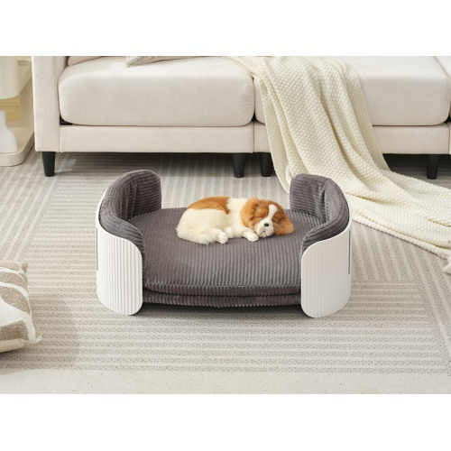 Scandinavian Style Cat Couch Bed – Indoor Pet Sofa with Elevated Design, Removable Mattress Cover & Modern White/Grey Finish