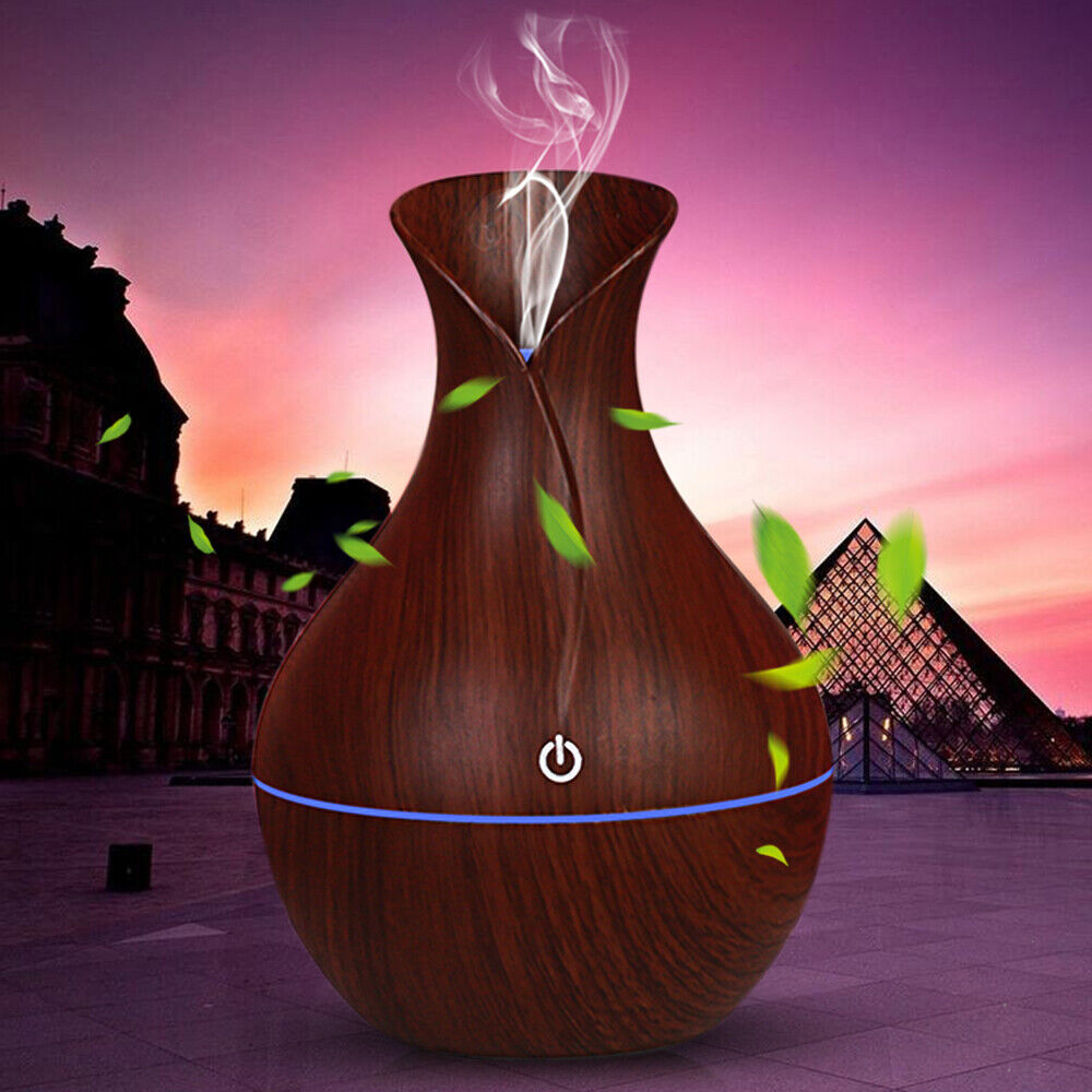 LED Ultrasonic Aroma Humidifier Essential Oil Diffuser – Vase-Shaped Smoke Fountain, Aromatherapy Air Purifier with LED Mood Light