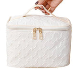White Large-Capacity Travel Makeup Bag – Portable Cosmetic Organizer for Women