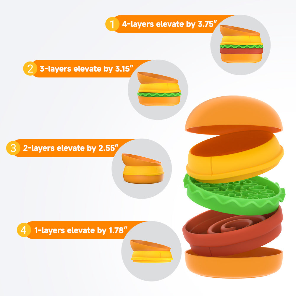 Hamburger Appearance Pet Cat & Dog Bowl – Multi-Layer 5-in-1 Feeding Bowl Set, Fun & Practical Design for Pets