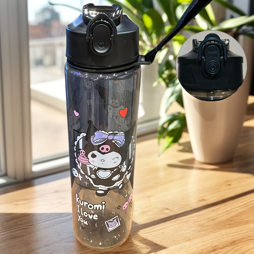 Kuromi Transparent Sports Water Bottle 800 ml – Leak-Proof Pop-Up Lid & Shatter-Resistant Design