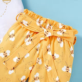 Infant Baby Girl Sweet Bee Outfits – Letter Print Romper, Honey Bee Pants & Bowknot Headband Set