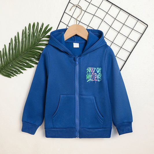 Toddler Girl Zip-Up Hoodie Jacket – “Sorry or Whatever” Letter Print Long Sleeve Sweatshirt, Casual Kids Hooded Jacket
