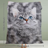 Cat Blanket for Cat Lovers – Cute Black & White Cat Print Fleece Sherpa Throw for Girls & Women, 130 × 150 cm
