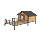 Outdoor Large Wooden Cabin-Style Dog Kennel with Porch – Spacious Walk-In Shelter (Grey)