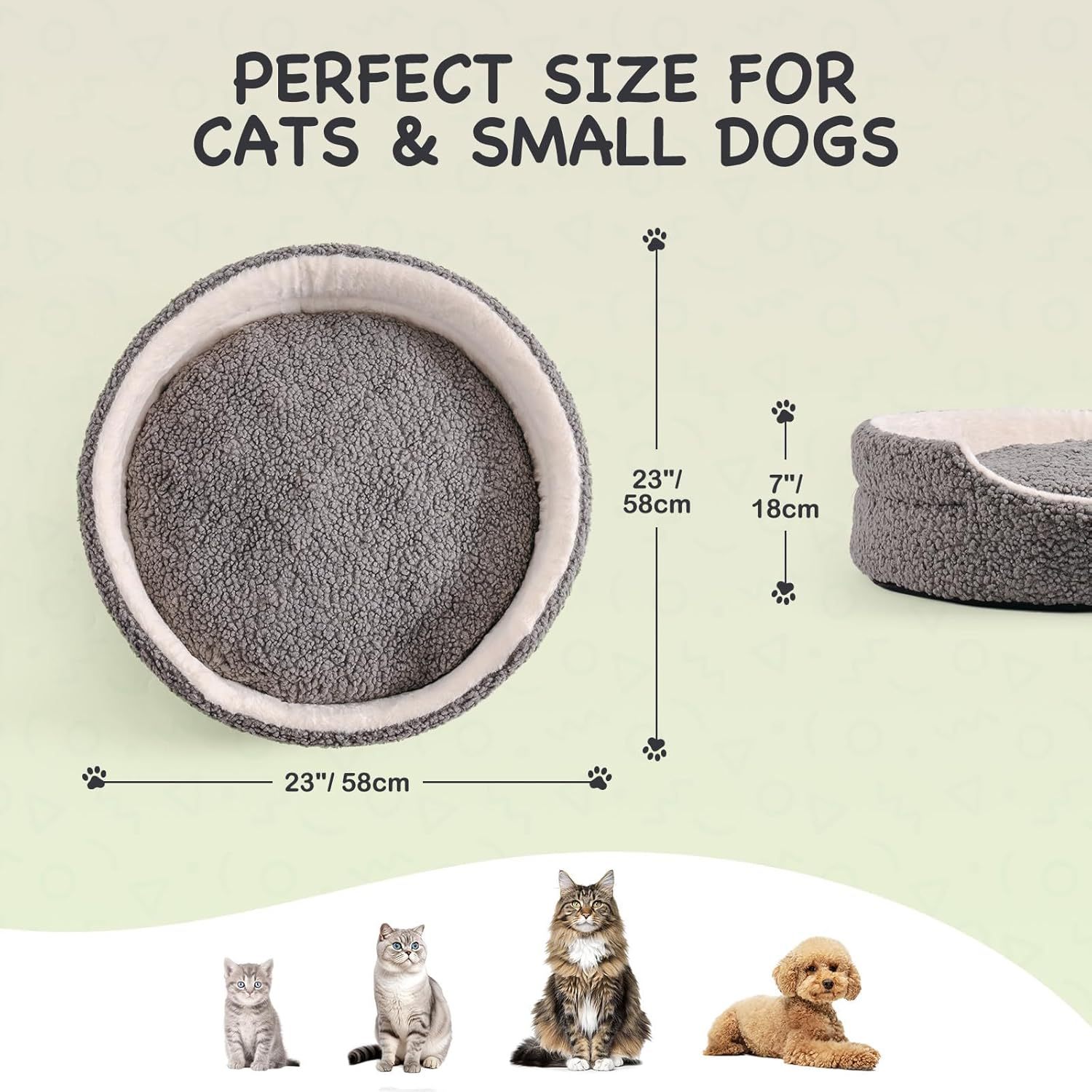 Mewoo Washable Pet Bed – 23"x23"x7" Orthopedic Plush Round Bed with Non-Slip Bottom for Small Dogs, Cats & Kittens