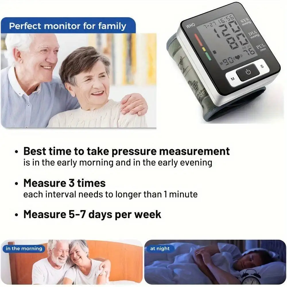 CHANG KUN Premium Wrist Blood Pressure Monitor With Pulse Heart Rate, Blood Pressure Machine With Large LCD Display - Digital Automatic Blood Pressure Wrist Cuff And Carrying Case Included, Health Monitoring For Adult And Old - PulinGO