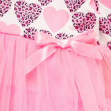 Toddler Girls Outfits Long Sleeve Graphic Heart Print Mesh Tulle Dress Valentine Birthday Party Dresses