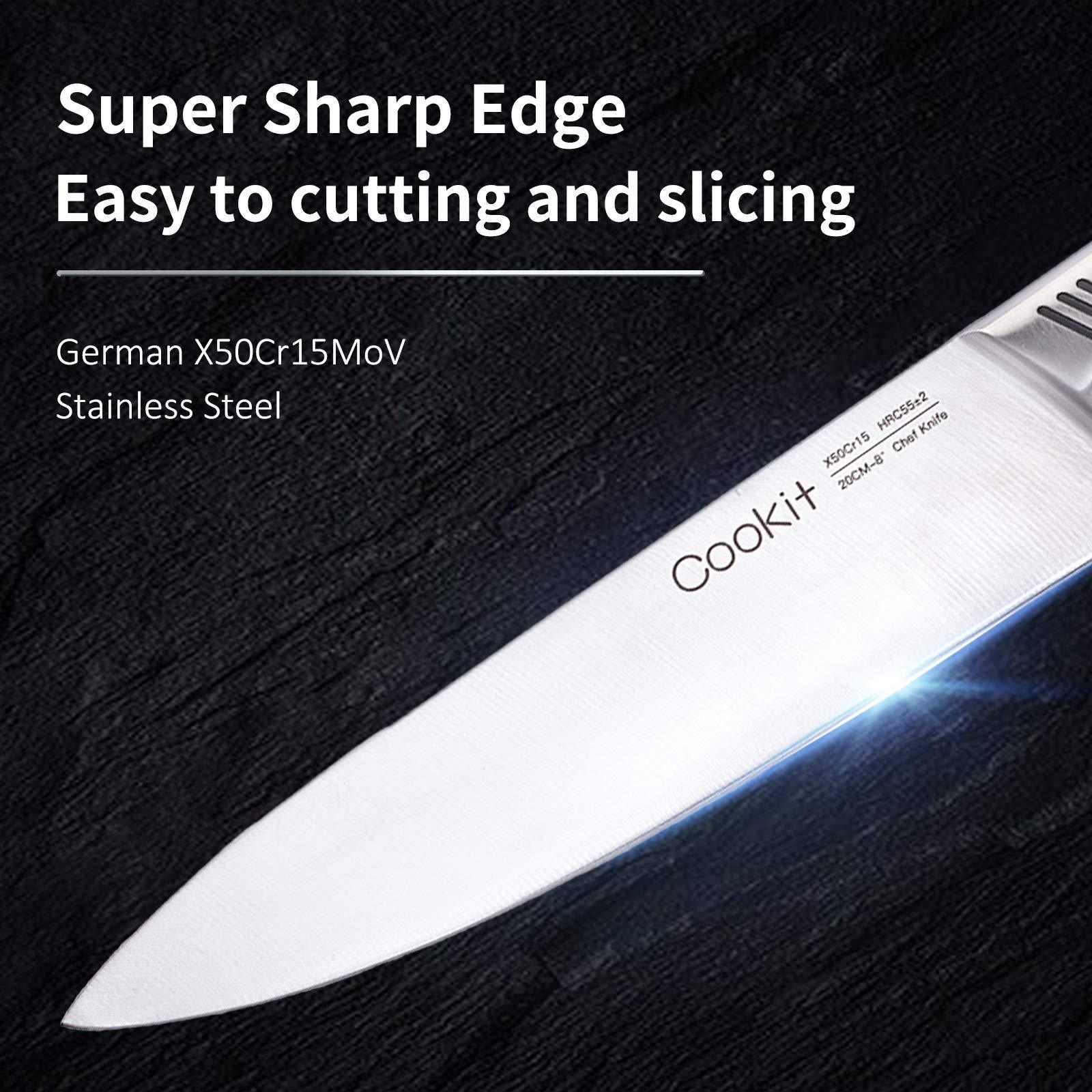 15-Piece Kitchen Knife Set with Block – German High-Carbon Stainless Steel, Hollow Ergonomic Handles, Includes Scissors & Sharpener, Oak Block